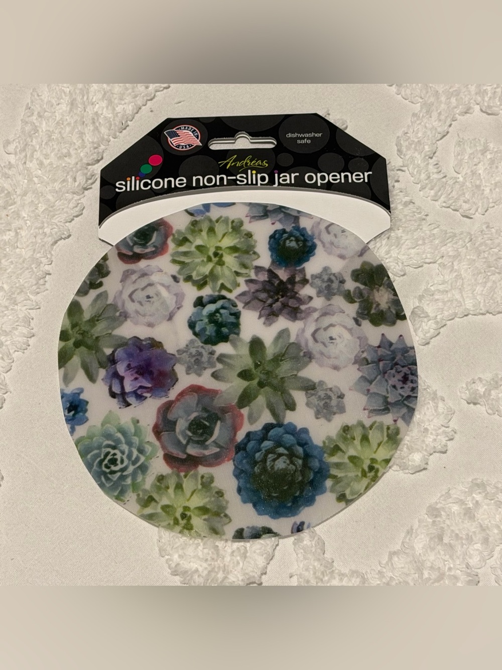 Andreas Silicone Non-Slip Jar Opener Floral/Succulent, Dishwasher Safe